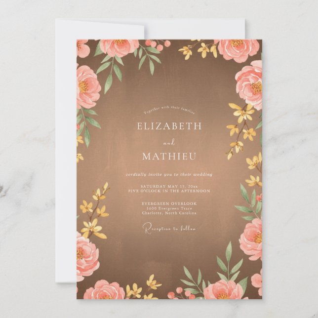 Invitación Boda Pétalo Rosa Canela (Anverso)