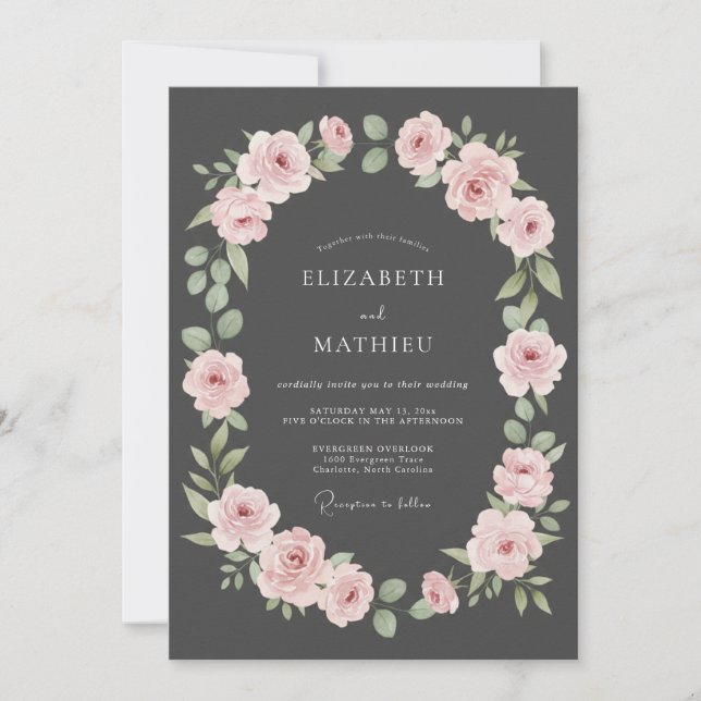 Invitación Boda Pétalo Rosa Carbón (Anverso)