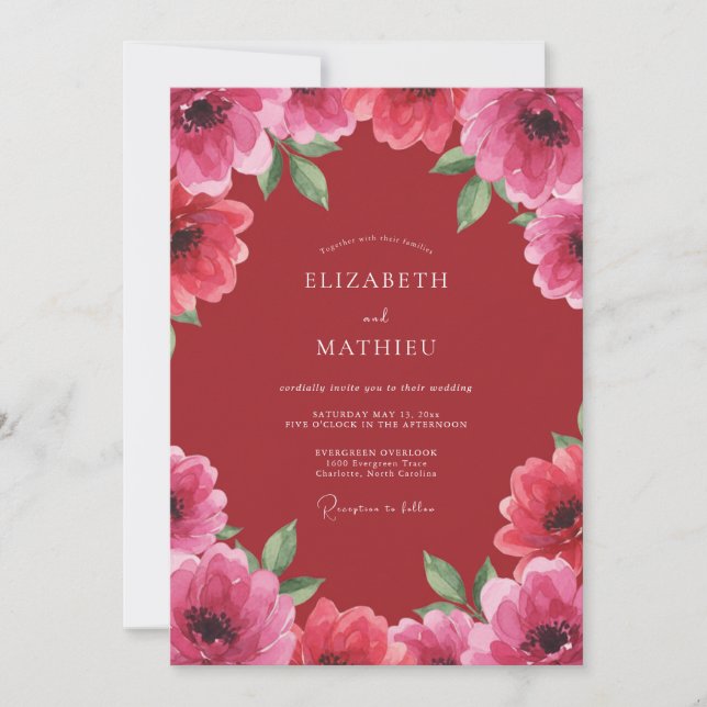 Invitación Boda Pétalo Rosa Carmesí (Anverso)