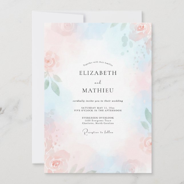 Invitación Boda Pétalo Rosa Cerúleo (Anverso)