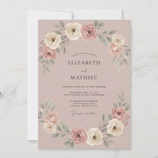 Invitación Boda Pétalo Rosa Champagne (Anverso)