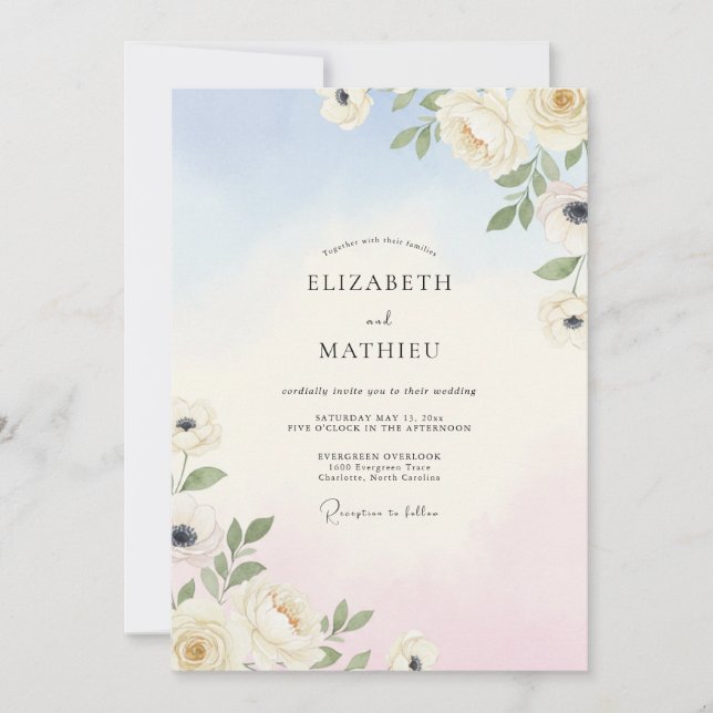 Invitación Boda Pétalo Rosa Cielo (Anverso)