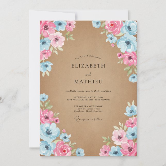Invitación Boda Pétalo Rosa Cielo Azul (Anverso)