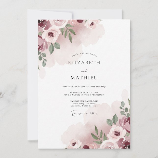 Invitación Boda Pétalo Rosa Malva (Anverso)