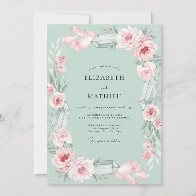 Invitación Boda Pétalo Rosa Menta (Anverso)