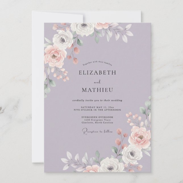 Invitación Boda Pétalo Rosa Periwinkle (Anverso)