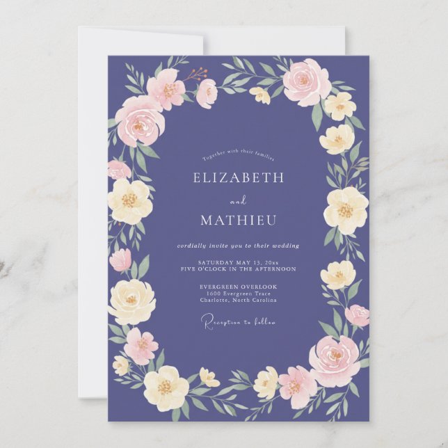 Invitación Boda Pétalo Rosa Pizarra (Anverso)