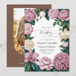 Invitación Boda Pétalo Rosa, Rosa Ballet y Lino Suave