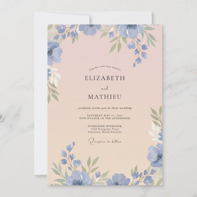 Invitación Boda Pétalo Rosa Rubor de Vinca menor (Anverso)