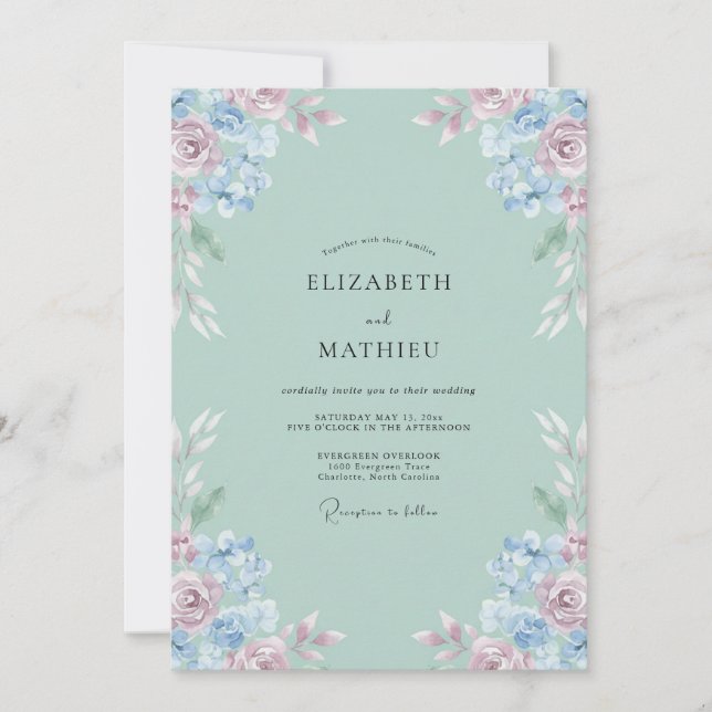 Invitación Boda Pétalo Rubor Celadón (Anverso)