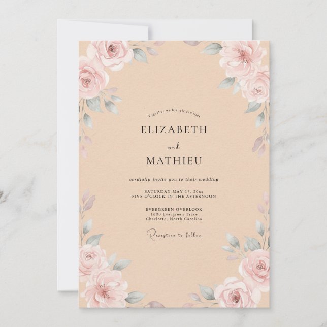 Invitación Boda Pétalo Rubor Champán (Anverso)