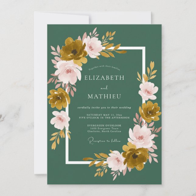 Invitación Boda Pétalo Rubor Esmeralda (Anverso)
