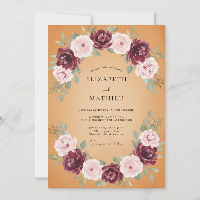 Invitación Boda Pétalo Rubor Mostaza (Anverso)