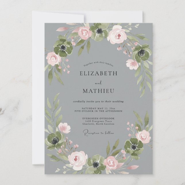 Invitación Boda Pétalo Rubor Pizarra (Anverso)