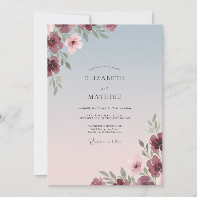 Invitación Boda Pétalo Rubor Vino (Anverso)