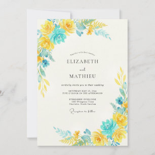 Invitación Boda Pétalo Turquesa Amarillo