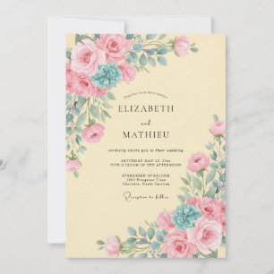 Invitación Boda Pétalo Turquesa Amarillo Pálido