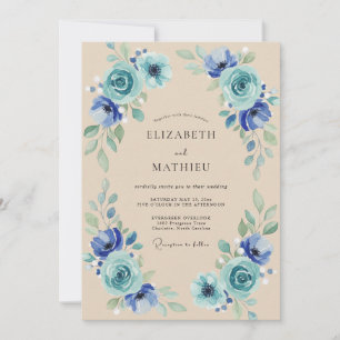 Invitación Boda Pétalo Turquesa Cobalto