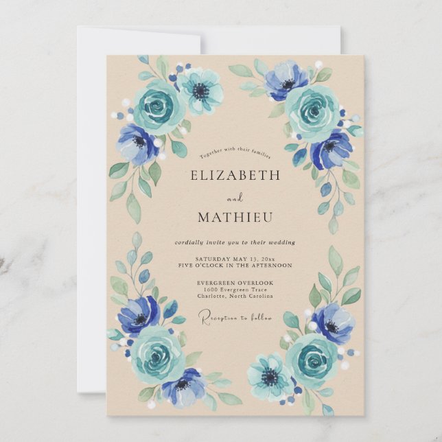Invitación Boda Pétalo Turquesa Cobalto (Anverso)