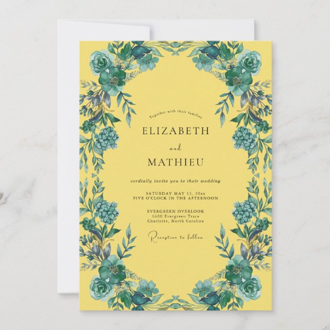 Invitación Boda Pétalo Turquesa Mostaza (Anverso)
