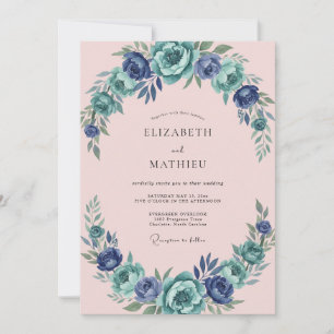 Invitación Boda Pétalo Turquesa Rosa Tropical