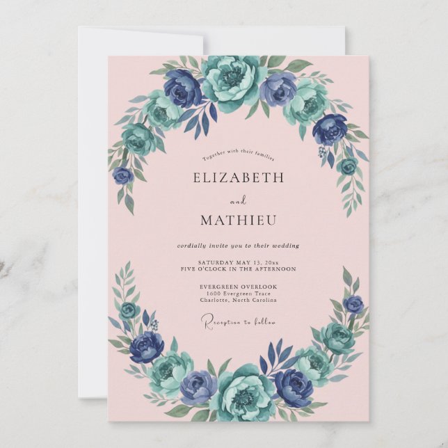 Invitación Boda Pétalo Turquesa Rosa Tropical (Anverso)