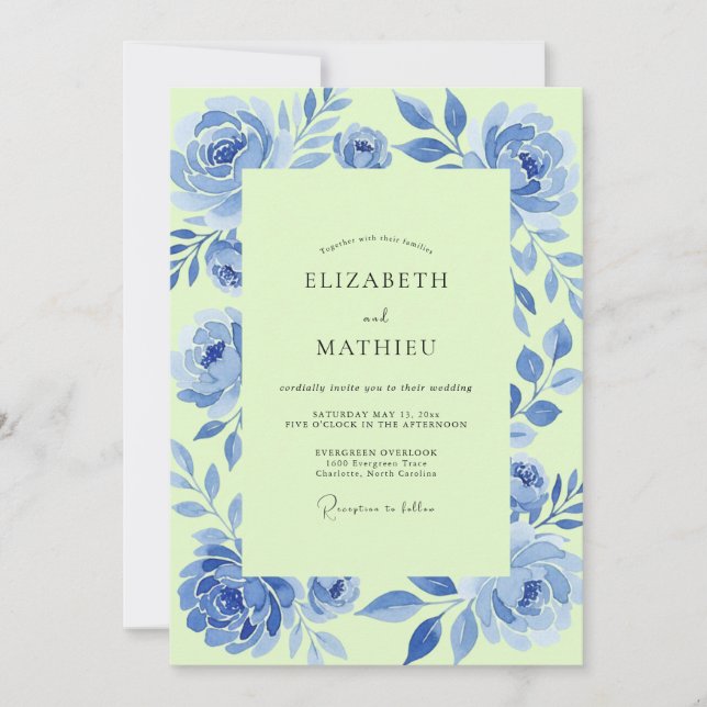 Invitación Boda Pétalo Verde Amarillento de Aciano (Anverso)