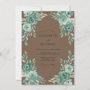 Invitación Boda Pétalo Verde Azul Grisáceo