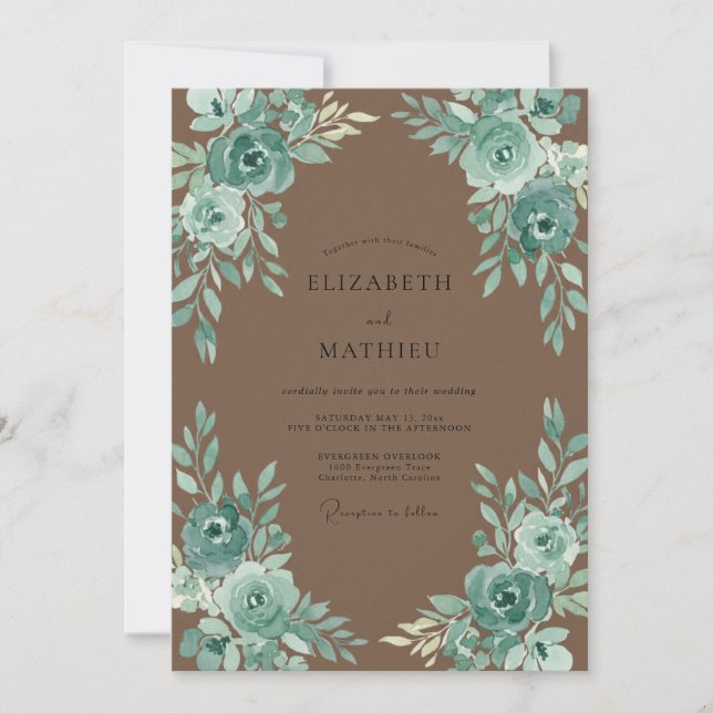 Invitación Boda Pétalo Verde Azul Grisáceo (Anverso)