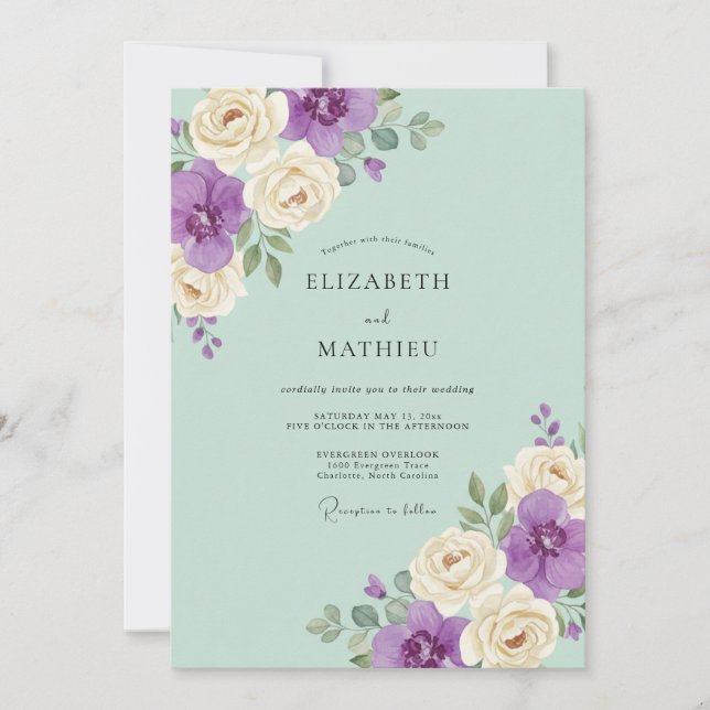 Invitación Boda Pétalo Violeta Menta (Anverso)