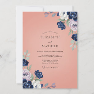 Invitación Boda Pétalos de Coral Índigo