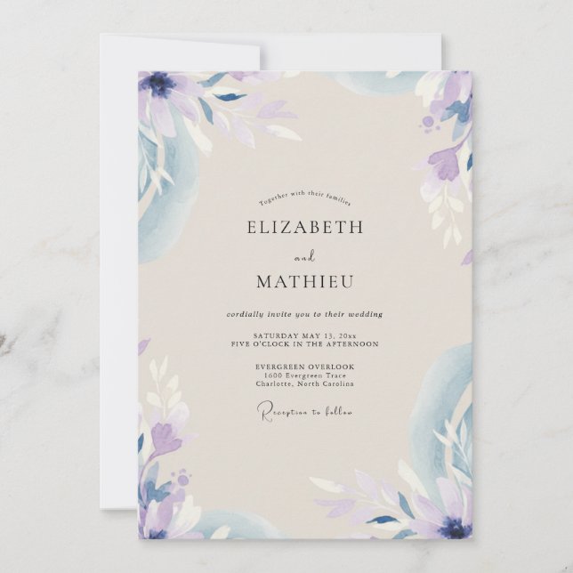 Invitación Boda Pétalos de Lila Periwinkle (Anverso)
