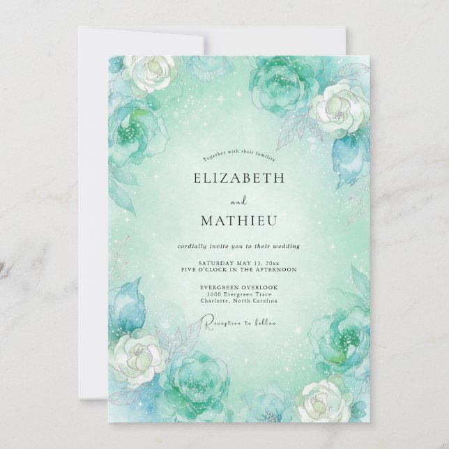 Invitación Boda Pétalos de Menta Acuática (Anverso)