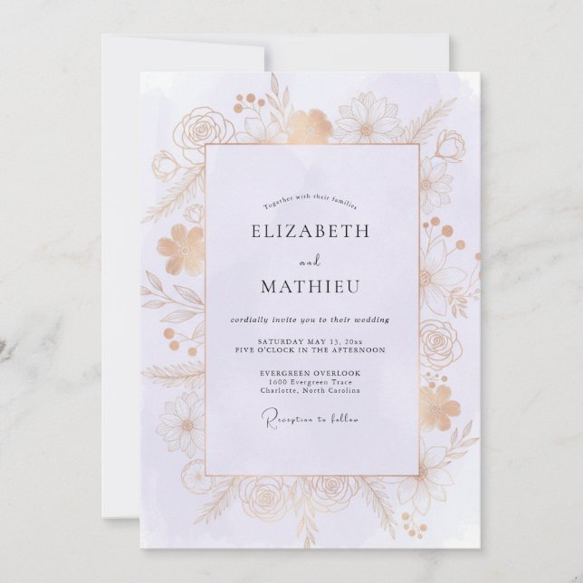 Invitación Boda Pétalos Dorados Champagne (Anverso)