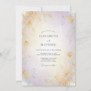 Invitación Boda Pétalos Dorados Irisados