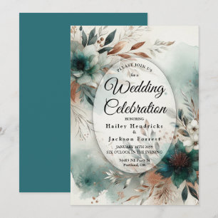 Invitación Boda Pétalos Turquesa en Flor de Bronce