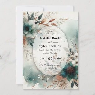 Invitación Boda Pétalos Turquesa en Flor de Bronce