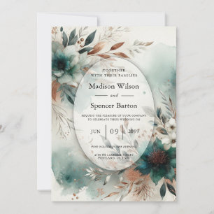 Invitación Boda Pétalos Turquesa en Flor de Bronce