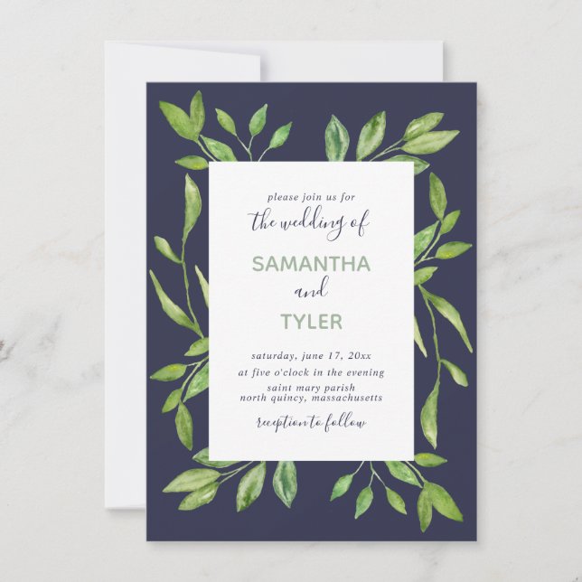 Invitación Boda Petite de la acuarela de la vegetación botáni (Anverso)