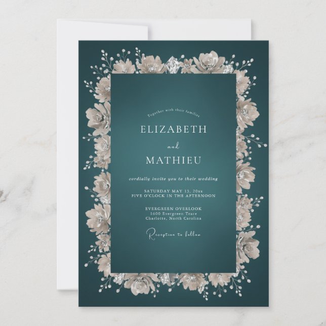 Invitación Boda Petrol Cream Blossom (Anverso)