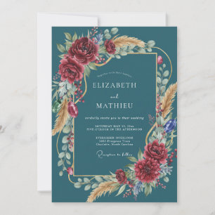 Invitación Boda Petrola Crimson Ranunculus Eucalipto
