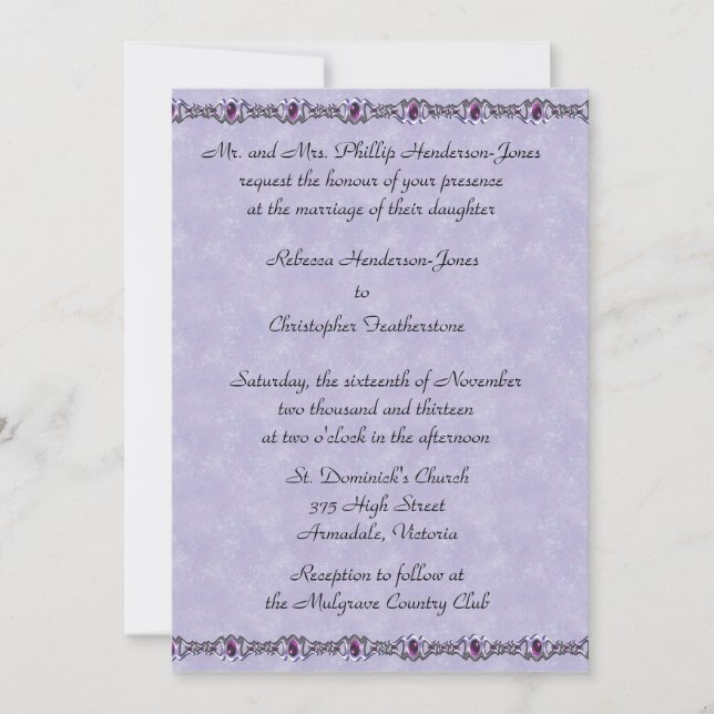 Invitación Boda Pewter and Purple Jewel (Anverso)