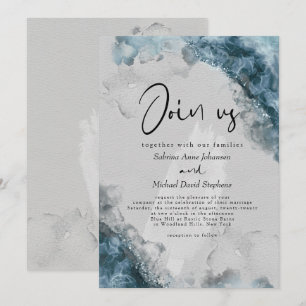 Invitación BODA Piedra Gris Azul Polvoriento Tinta de Alcoh