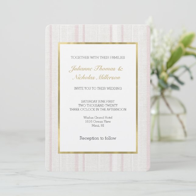 Invitación Boda Piedra Rosa Rayas Blancas (Anverso de pie)