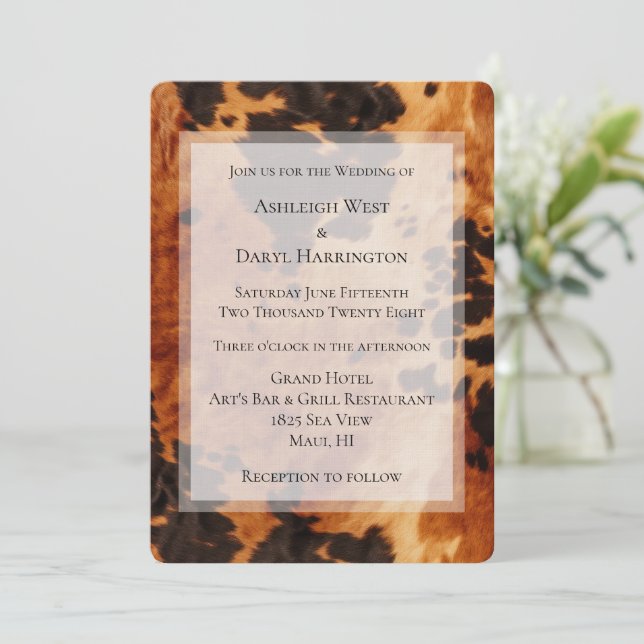 Invitación Boda Piel de vaca del Suroeste de Cream Brown (Anverso de pie)