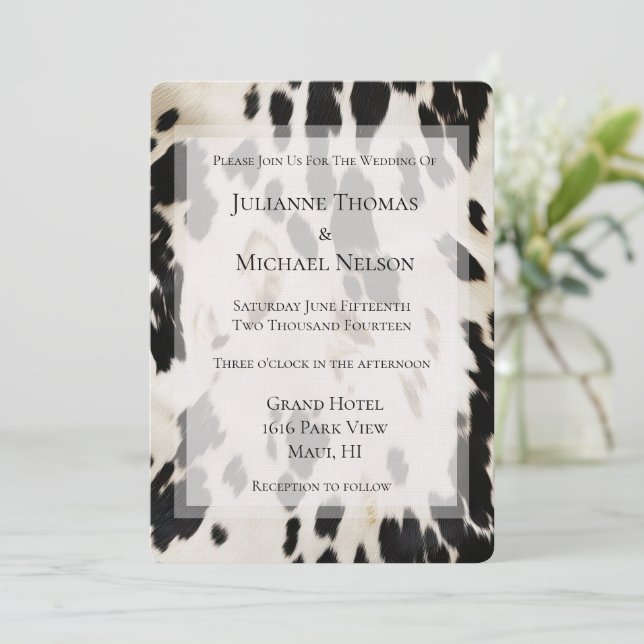 Invitación Boda Piel de vaca del suroeste del oro blanco negr (Anverso de pie)