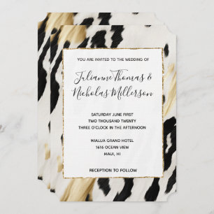 Invitación Boda Piel de vaca del suroeste negro de oro blanco