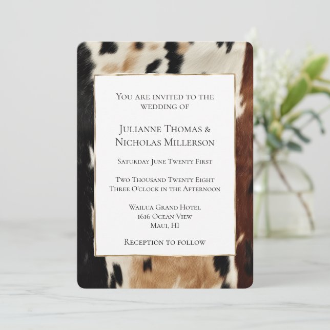 Invitación Boda Piel de vaca occidental de cream marrón (Anverso de pie)