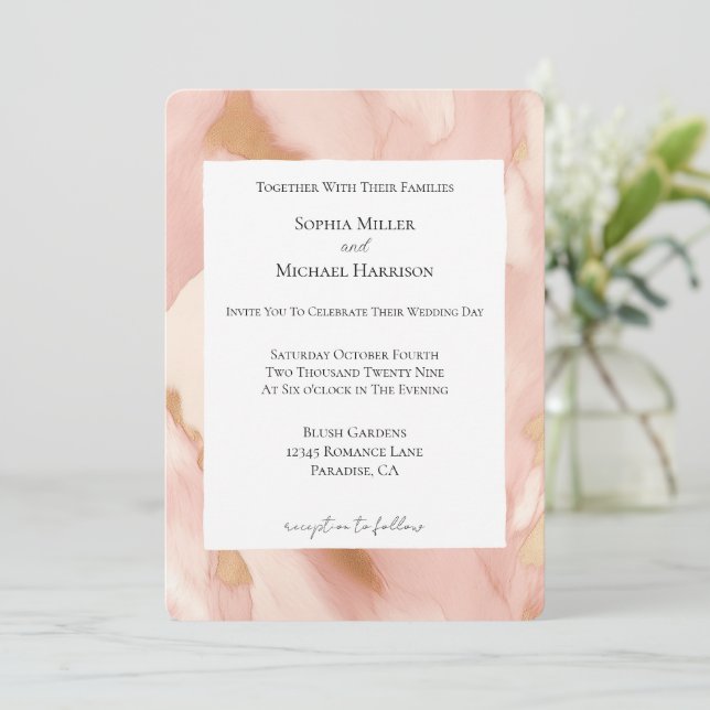 Invitación Boda Piel de vaca Rubor Pink Cream Faux (Anverso de pie)
