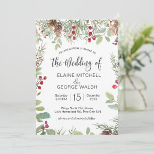 Invitación Boda Pine Red Berry Winter Greeneration